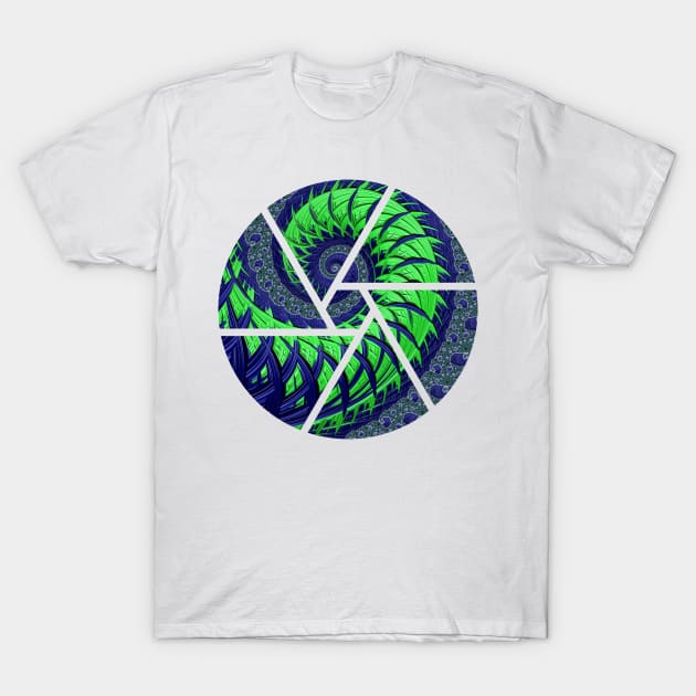 Seattle Blue and Green Spiral Fractal T-Shirt by BHDigitalArt